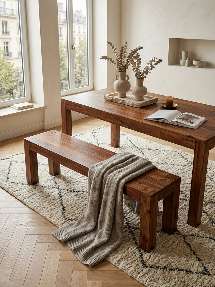 Sitzbank Landhaus-Stil_ Massivholz_ Akazie/Sheesham_ 160/180x45 cm_ 200/250 kg Belastung_ handgefertigt - KADIMA DESIGN_Farbe_ Braun_ Größe_ 140x35x45 cm_