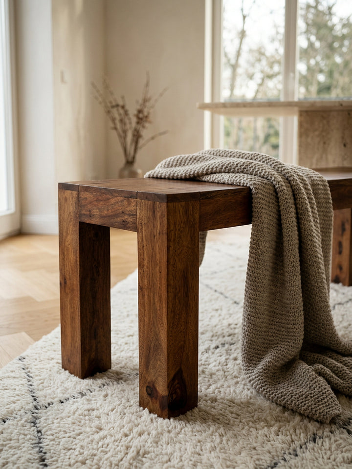 Sitzbank Landhaus-Stil_ Massivholz_ Akazie/Sheesham_ 160/180x45 cm_ 200/250 kg Belastung_ handgefertigt - KADIMA DESIGN_Farbe_ Braun_ Größe_ 140x35x45 cm_