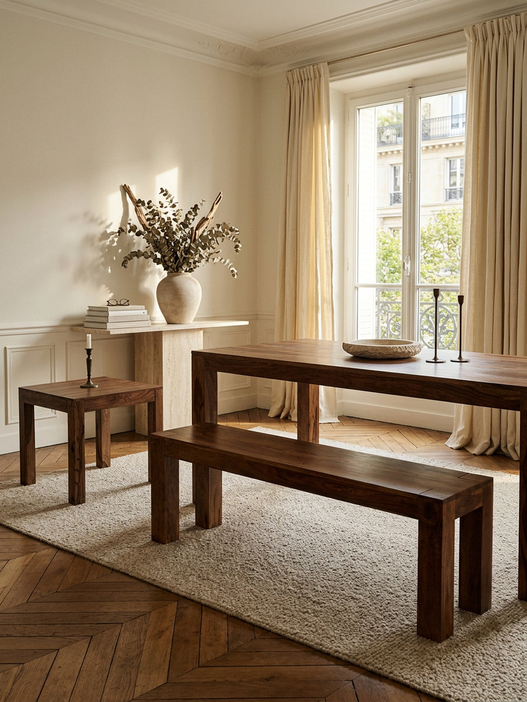 Sitzbank Landhaus-Stil_ Massivholz_ Akazie/Sheesham_ 160/180x45 cm_ 200/250 kg Belastung_ handgefertigt - KADIMA DESIGN_Farbe_ Braun_ Größe_ 120x35x45 cm_