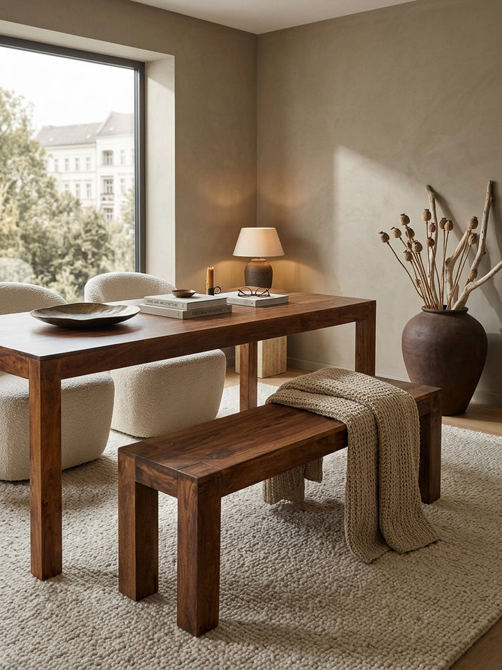 Sitzbank Landhaus-Stil_ Massivholz_ Akazie/Sheesham_ 160/180x45 cm_ 200/250 kg Belastung_ handgefertigt - KADIMA DESIGN_Farbe_ Braun_ Größe_ 120x35x45 cm_