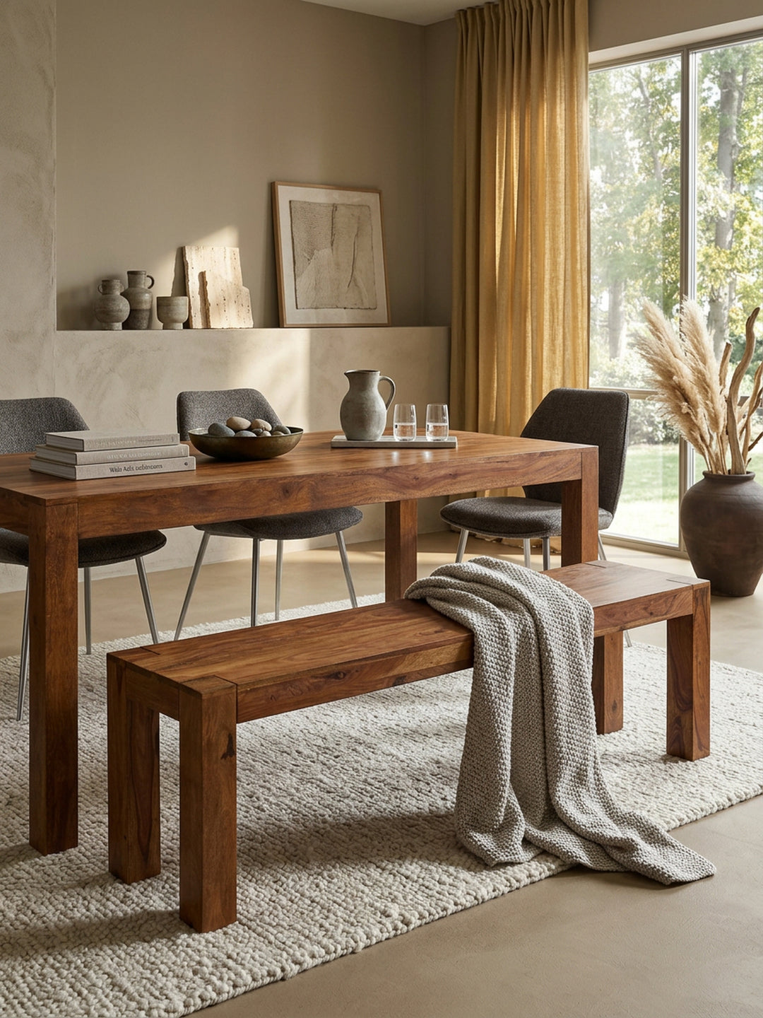Sitzbank Landhaus-Stil_ Massivholz_ Akazie/Sheesham_ 160/180x45 cm_ 200/250 kg Belastung_ handgefertigt - KADIMA DESIGN_Farbe_ Braun_ Größe_ 120x35x45 cm_
