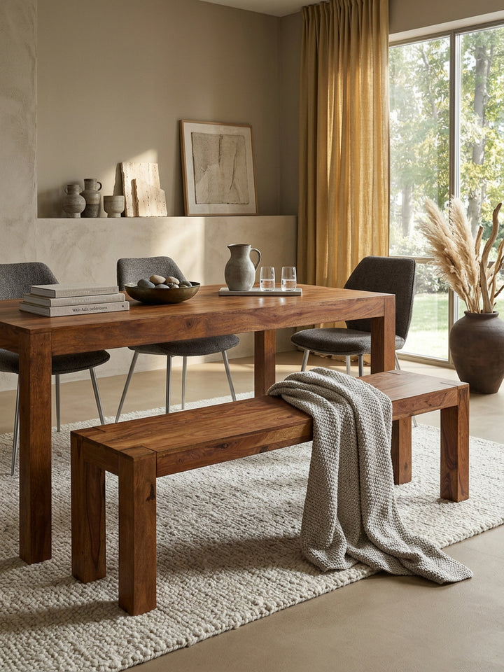 Sitzbank Landhaus-Stil_ Massivholz_ Akazie/Sheesham_ 160/180x45 cm_ 200/250 kg Belastung_ handgefertigt - KADIMA DESIGN_Farbe_ Braun_ Größe_ 120x35x45 cm_