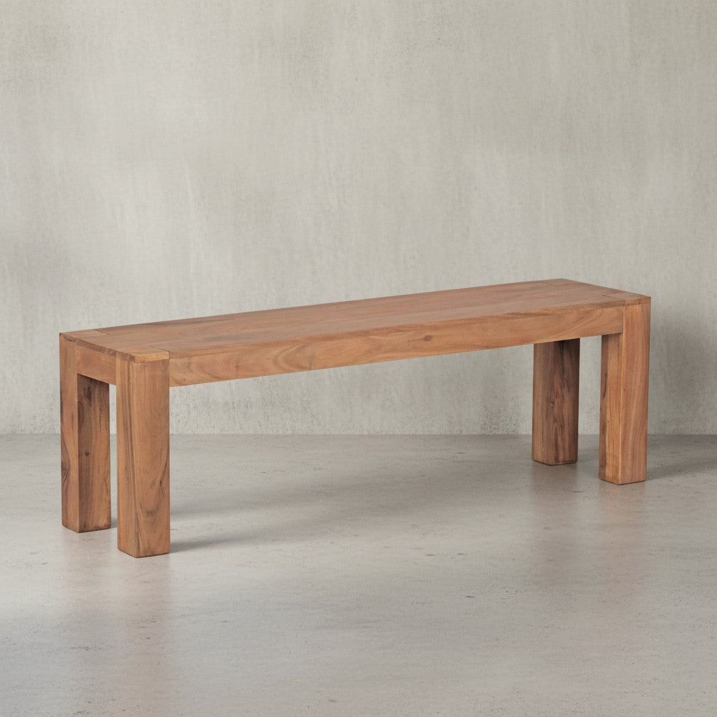 Sitzbank Landhaus-Stil_ Massivholz_ Akazie/Sheesham_ 160/180x45 cm_ 200/250 kg Belastung_ handgefertigt - KADIMA DESIGN_Farbe_ Beige_ Größe_ 140x35x45 cm_
