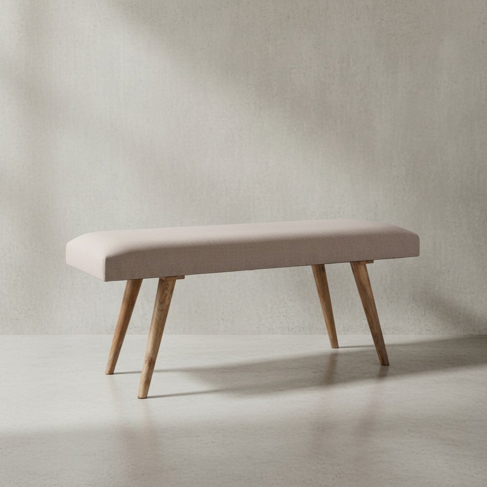 Sitzbank SILE_ Retro-Stil_ Bequeme Polsterung_ Strapazierfähiger Stoffbezug_ Massivholz_ Anti-Rutsch-Noppen - KADIMA DESIGN_Farbe_ Beige_ Größe_ 117x38x51 cm_