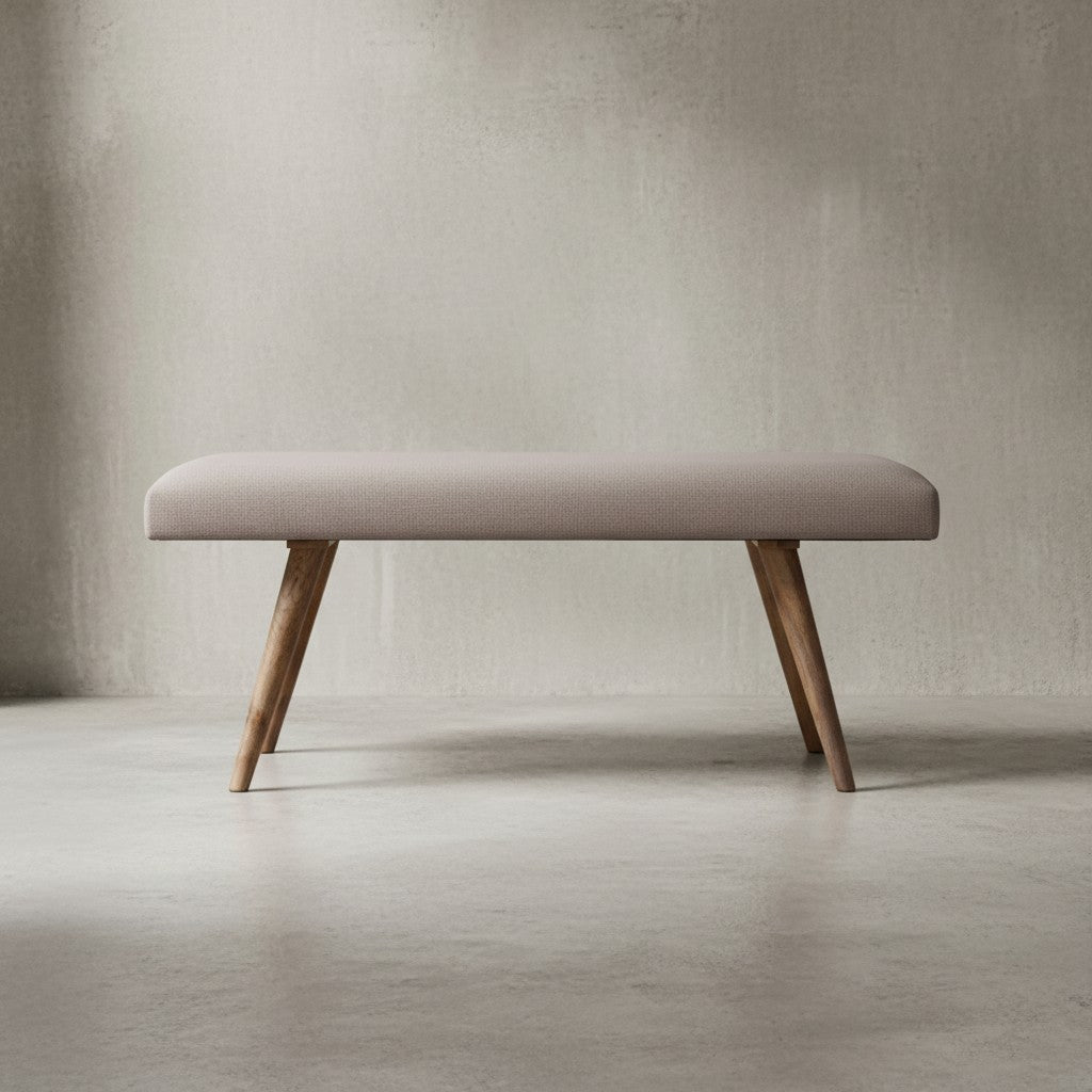 Sitzbank SILE_ Retro-Stil_ Bequeme Polsterung_ Strapazierfähiger Stoffbezug_ Massivholz_ Anti-Rutsch-Noppen - KADIMA DESIGN_Farbe_ Beige_ Größe_ 117x38x51 cm_