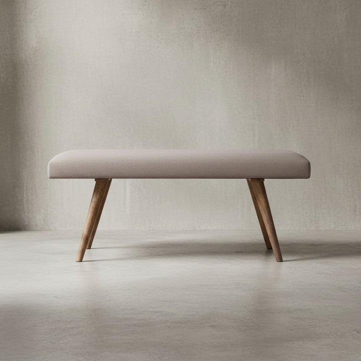 Sitzbank SILE_ Retro-Stil_ Bequeme Polsterung_ Strapazierfähiger Stoffbezug_ Massivholz_ Anti-Rutsch-Noppen - KADIMA DESIGN_Farbe_ Beige_ Größe_ 117x38x51 cm_