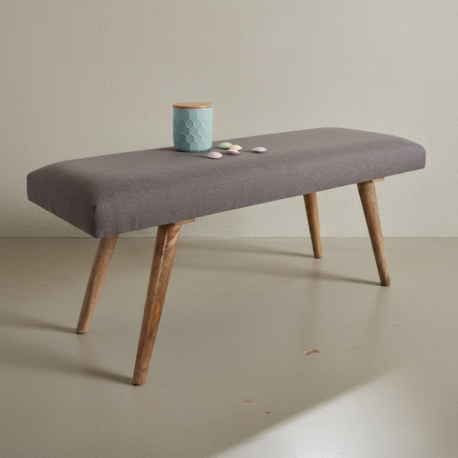 Sitzbank SILE_ Retro-Stil_ Bequeme Polsterung_ Strapazierfähiger Stoffbezug_ Massivholz_ Anti-Rutsch-Noppen - KADIMA DESIGN_Farbe_ Grau_ Größe_ 117x38x51 cm_