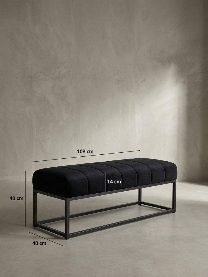 Technische Zeichnung der Sitzbank mit exakten Maßen: Länge 108 cm, Höhe 40 cm und Tiefe 40 cm, ideal zur Planung im Flur oder Schlafzimmer._