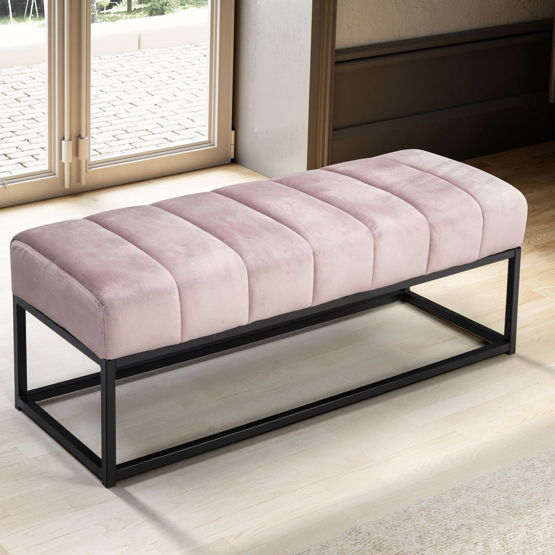 Sitzbank Samt 108x40x40 cm Flur Polsterbank mit Metallgestell - Design Bettbank Schlafzimmer Gesteppt - Flurbank Garderobenbank Modern_