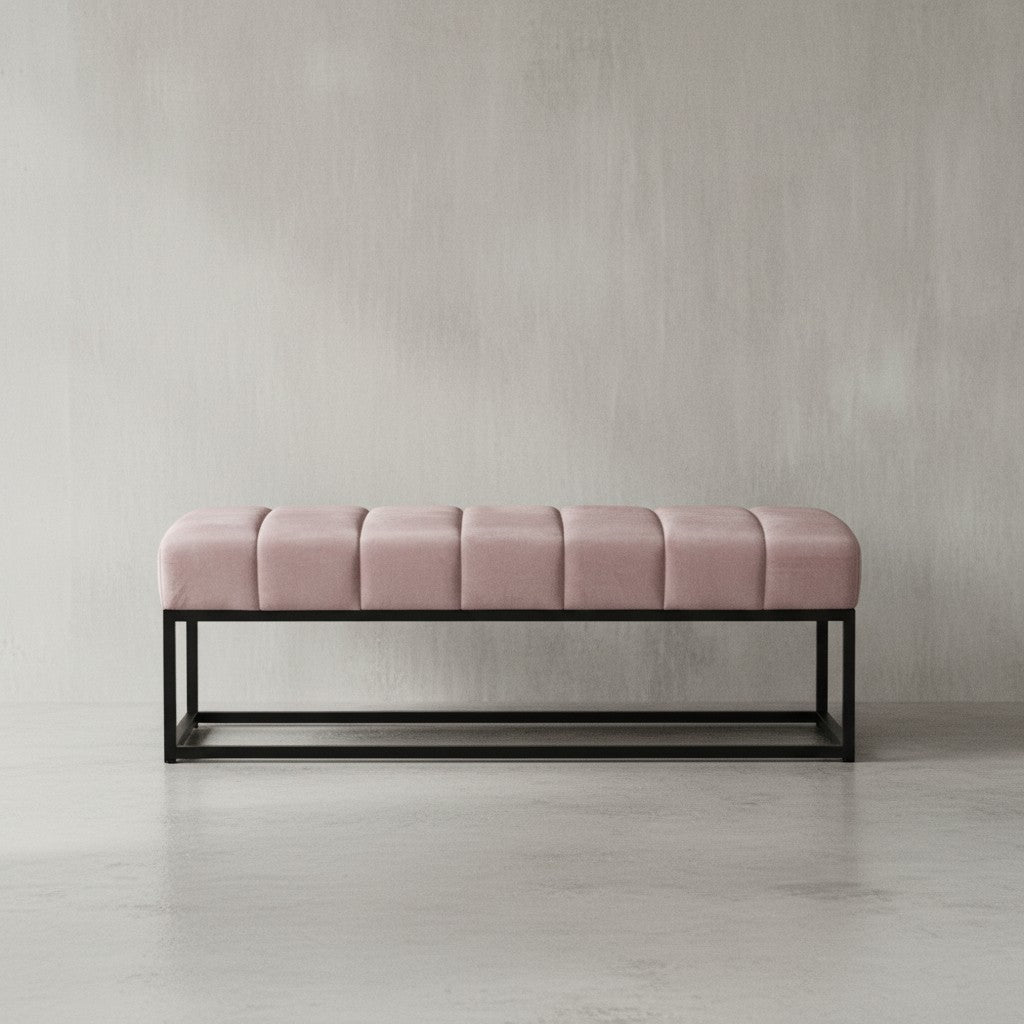 Sitzbank Samt 108x40x40 cm Flur Polsterbank mit Metallgestell - Design Bettbank Schlafzimmer Gesteppt - Flurbank Garderobenbank Modern_