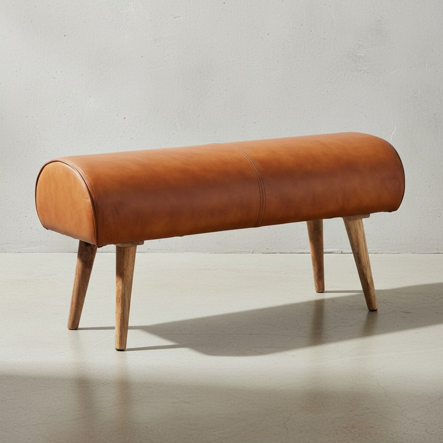 Sitzbank aus Holz und Echtleder_ Moderne stilvolle Sitzgelegenheit für 2 Personen - KADIMA DESIGN_Größe_ 100x40x53 cm_