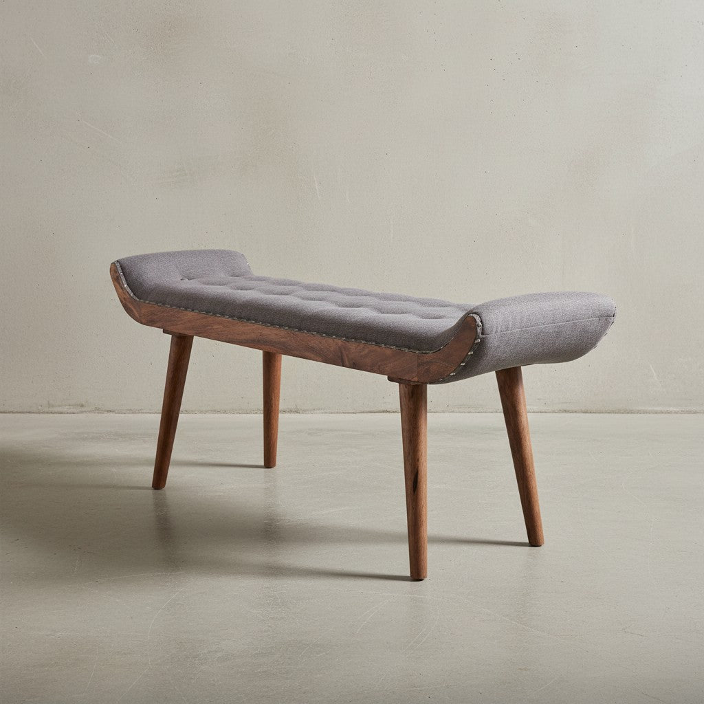 Sitzbank aus Massivholz und Leder/Stoff_ Chesterfield-Muster_ 125x50x38 cm_ Lederpolsterung_ Massivholzbeine - KADIMA DESIGN_Farbe_ Beige_ Material_ Stoff_ Größe_ 125x38x50 cm_