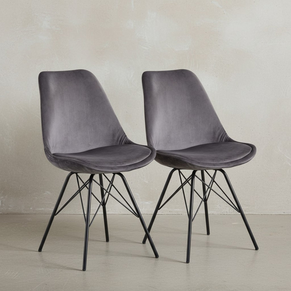 Skandinavische Esszimmerstühle_ 2er Set_ Samt oder Kunststoff_ verschiedene Farben - KADIMA DESIGN_Farbe_ Grau-Schwarz_ Material_ Samt_ Größe_ 58x48x86 cm_