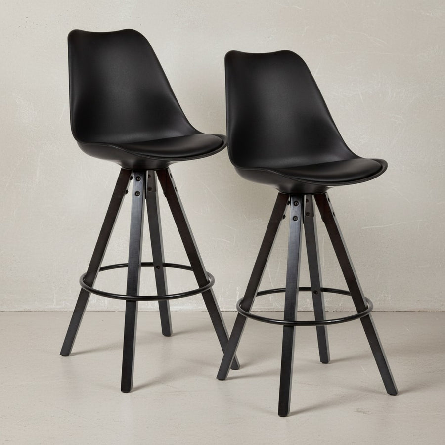 Skandinavischer Barhocker_ Polsterung_ Rückenlehne_ X-Beine mit Metallring_ Kunstleder-Sitzschale_ Filzgleiter - KADIMA DESIGN_Größe_ 49x53x113 cm_