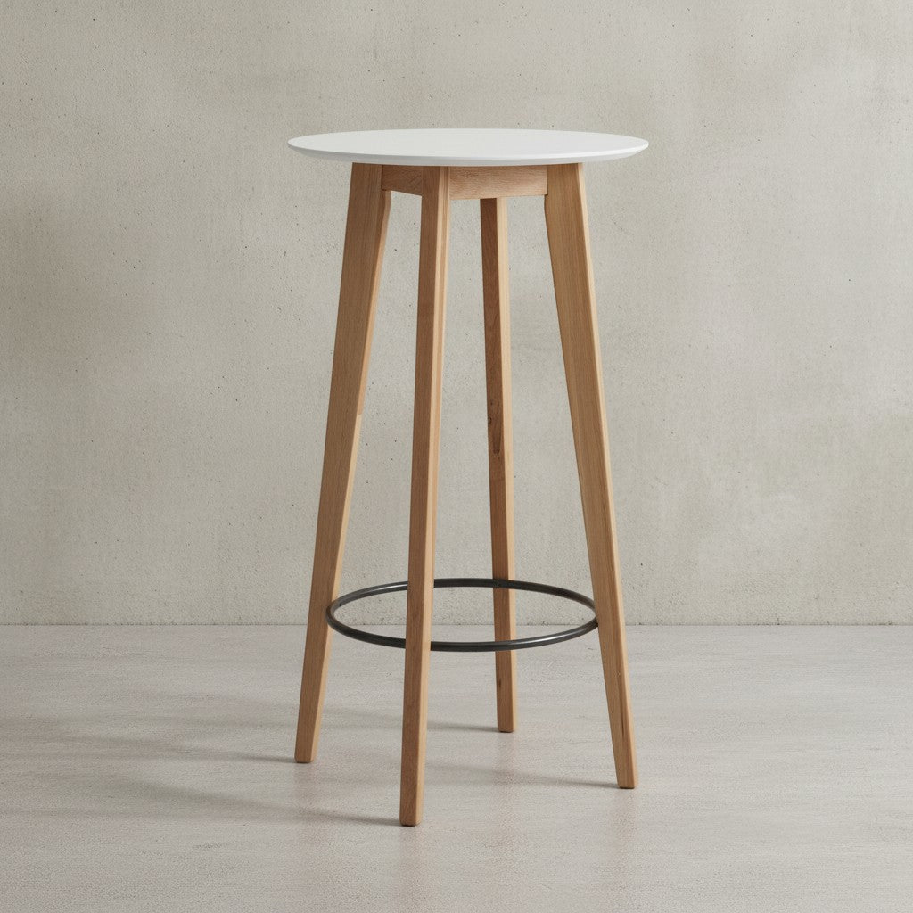 Skandinavischer Bartisch_ Eichenholz_ runde Tischplatte_ 50 kg Belastbarkeit - KADIMA DESIGN_Größe_ 60x60x110 cm_