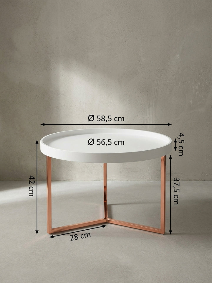 Technische Zeichnung des Couchtisches mit genauen Maßangaben von 58,5 cm Durchmesser und 42 cm Höhe für die optimale Raumplanung_
