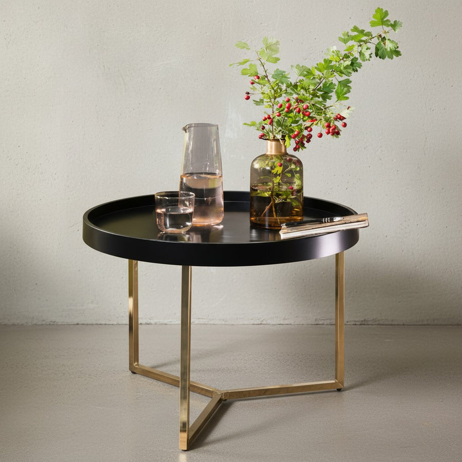 Sofatisch LIA Rund_ Retro Stil_ Metallgestell_ abnehmbares Tablett_ Anti-Rutsch-Noppen_ Gold/Schwarz oder Kupfer/Weiß - KADIMA DESIGN_Farbe_ Gold_ Größe_ 58x58x42 cm_