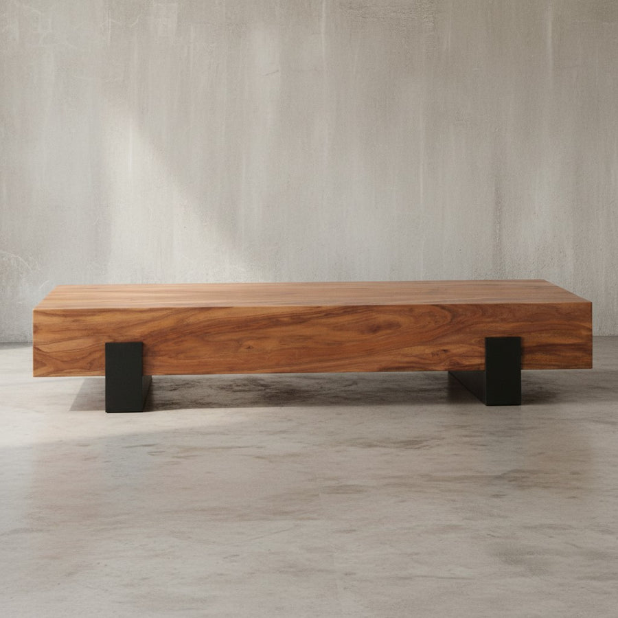 Holz-Sofatisch Sheesham_ Puristisches_ modernes Design_ handgefertigt &amp; robust_ Schutzlackversiegelte Oberfläche - KADIMA DESIGN_Größe_ 115x44x22 cm_