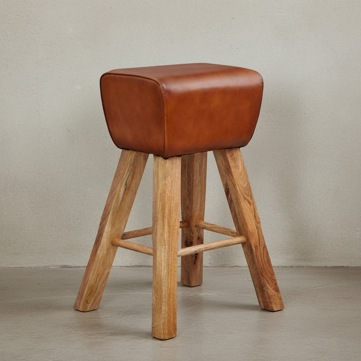 Sportlicher Turnbock-Barhocker_ Ziegenleder und Mango Massivholz_ 43x75x43 cm_ dunkelbraun - KADIMA DESIGN_Größe_ 43x43x75 cm_