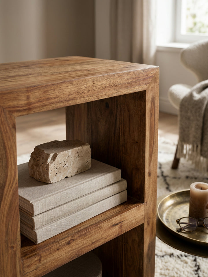 Rustikales Standregal_ Massivholz_ Akazie/Sheesham_ vielseitig nutzbar_ handgefertigt_ einfache Pflege - KADIMA DESIGN_Farbe_ Braun_ Größe_ 50x35x88 cm_