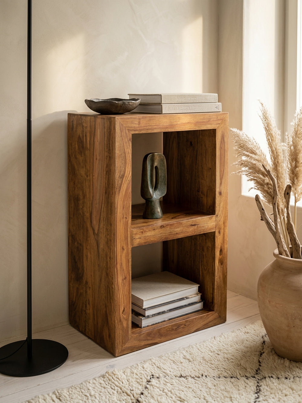 Rustikales Standregal_ Massivholz_ Akazie/Sheesham_ vielseitig nutzbar_ handgefertigt_ einfache Pflege - KADIMA DESIGN_Farbe_ Braun_ Größe_ 50x35x88 cm_