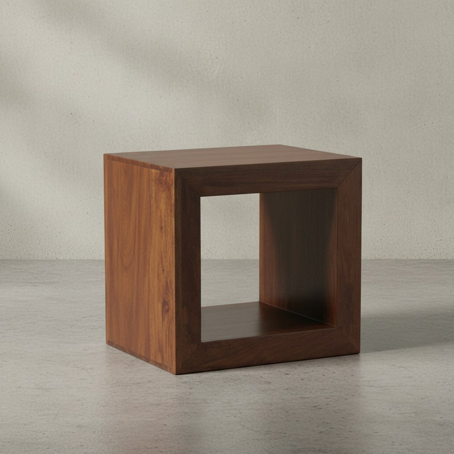 Sheesham Holz Standregal/Beistelltisch_ Geradlinig_ Handgefertigt_ 44x44x33 cm - KADIMA DESIGN_Größe_ 44x33x44 cm_
