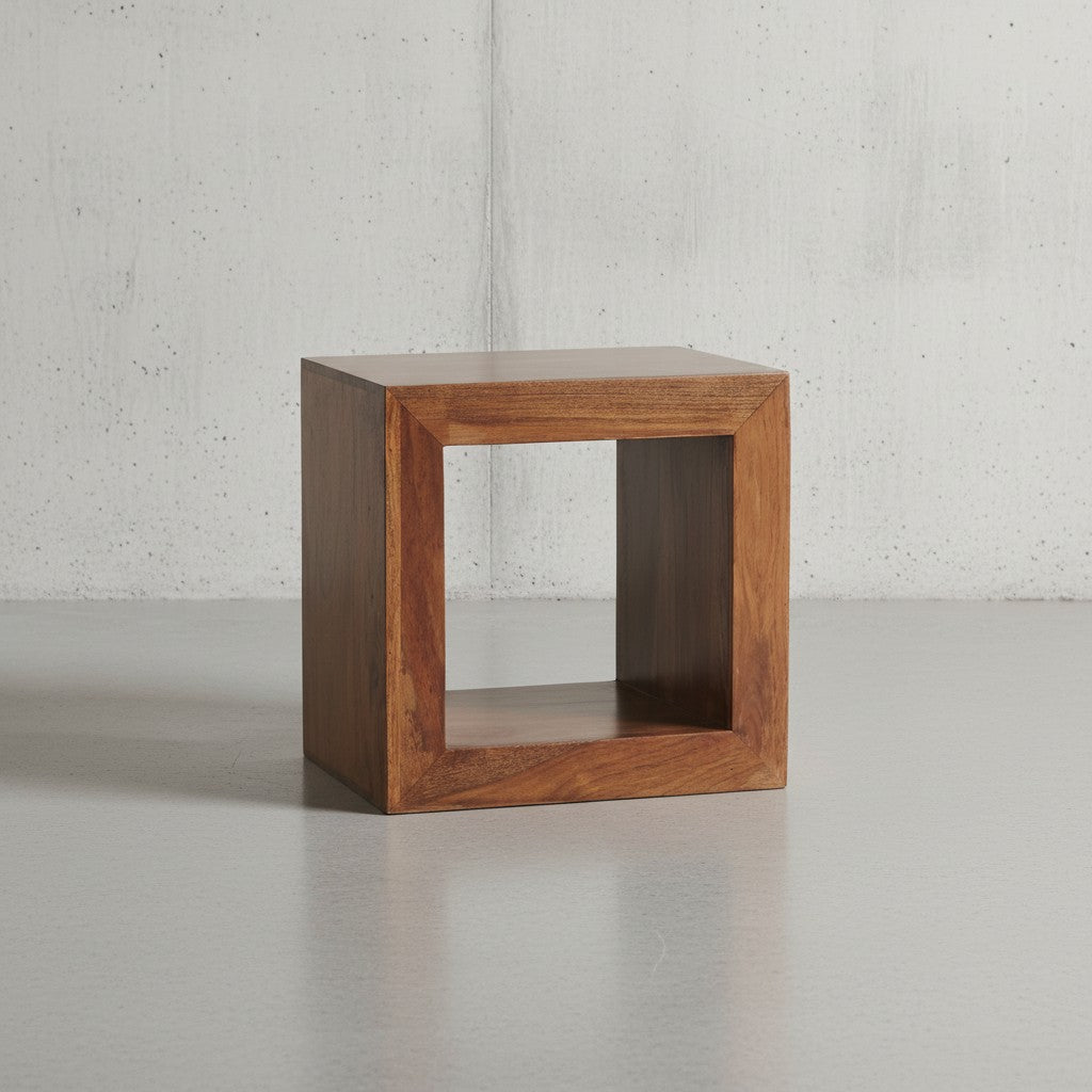 Sheesham Holz Standregal/Beistelltisch_ Geradlinig_ Handgefertigt_ 44x44x33 cm - KADIMA DESIGN_Größe_ 44x33x44 cm_