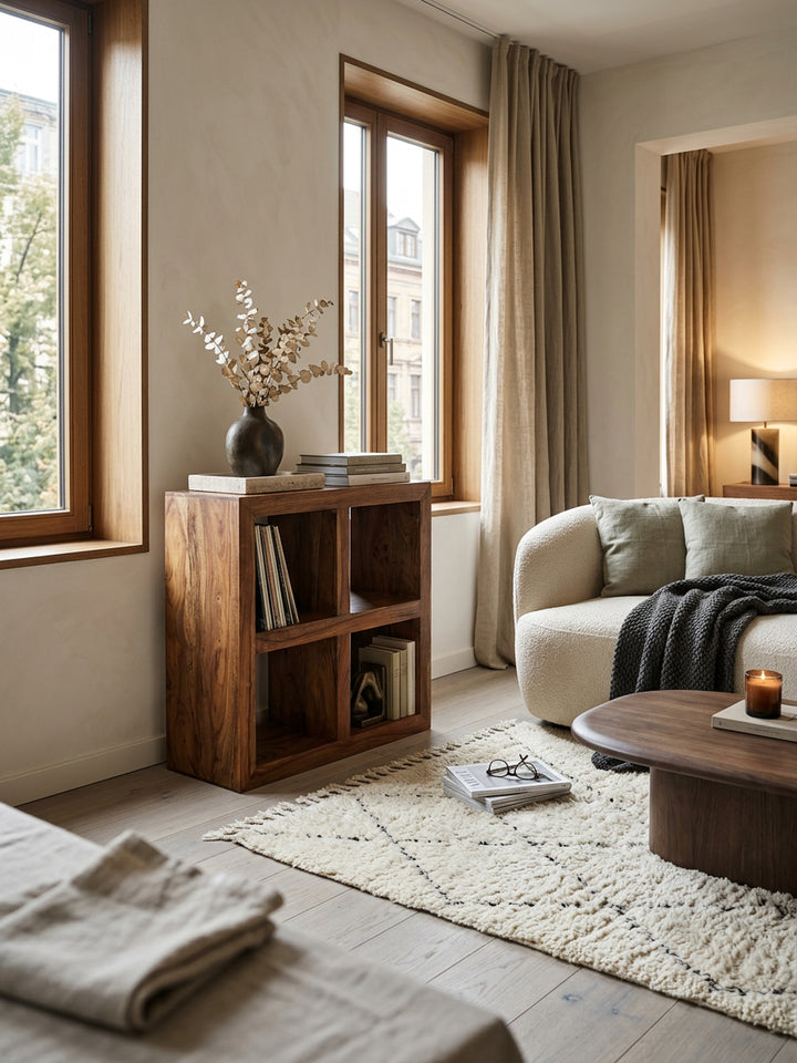 Sheesham Standregal_ Massivholz_ einzigartige Maserung_ 4 Fächer_ 82x82x34 cm - KADIMA DESIGN_Größe_ 82x34x82 cm_