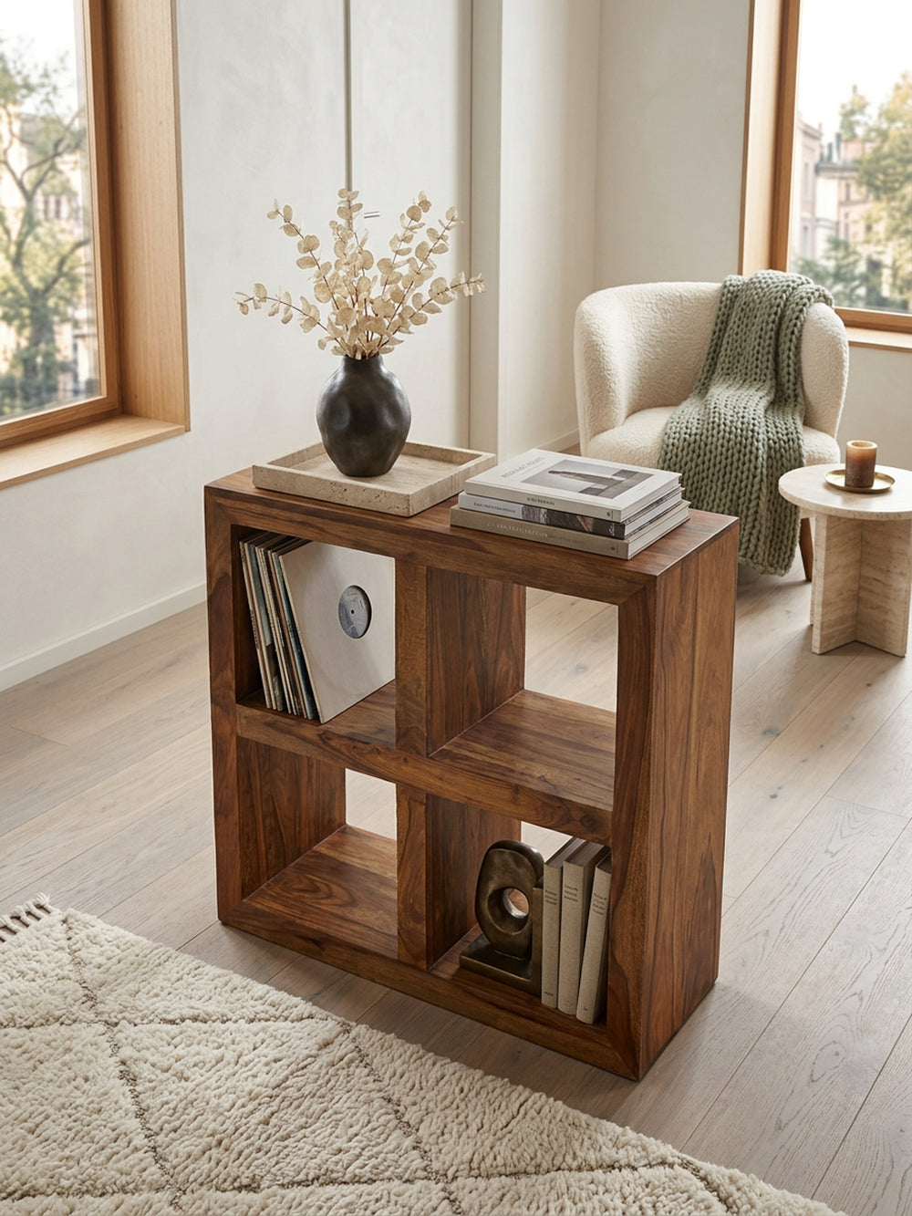 Sheesham Standregal_ Massivholz_ einzigartige Maserung_ 4 Fächer_ 82x82x34 cm - KADIMA DESIGN_Größe_ 82x34x82 cm_