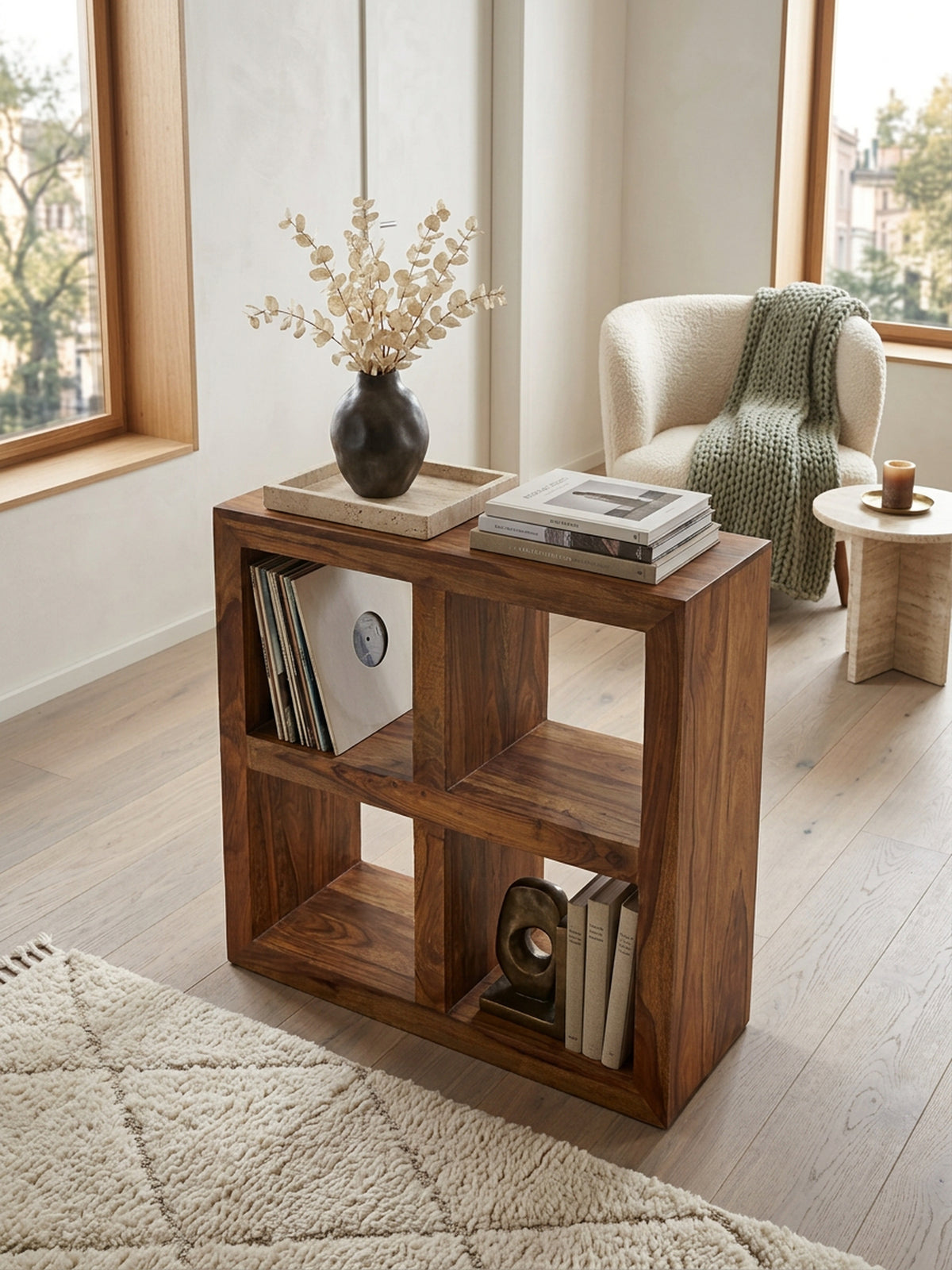 Sheesham Standregal_ Massivholz_ einzigartige Maserung_ 4 Fächer_ 82x82x34 cm - KADIMA DESIGN_Größe_ 82x34x82 cm_