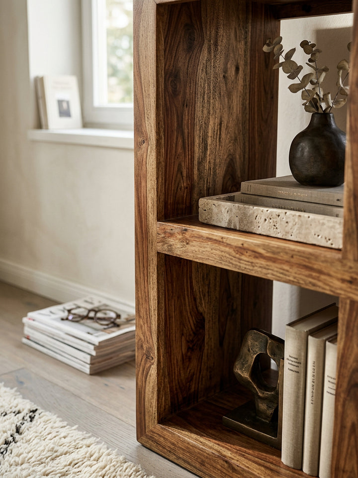 Sheesham Standregal_ Massivholz_ einzigartige Maserung_ 4 Fächer_ 82x82x34 cm - KADIMA DESIGN_Größe_ 82x34x82 cm_