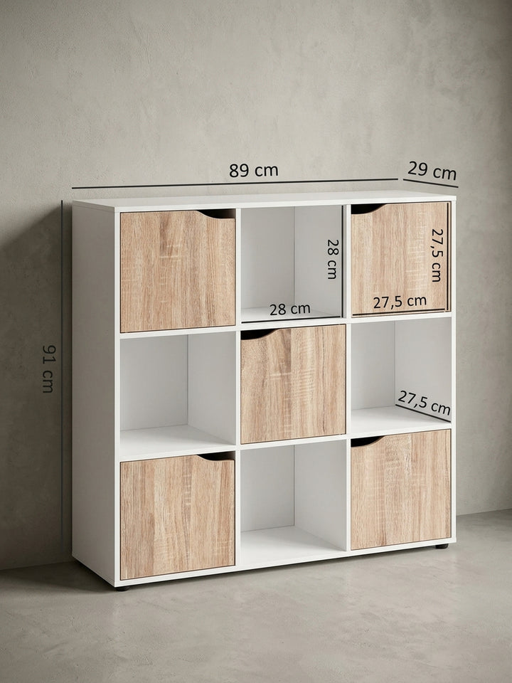 Detailansicht der Rückwand und stabilen Konstruktion des Würfelregals. Die präzise verarbeiteten Spanplatten sorgen für Langlebigkeit bei diesem 91 cm hohen Kommoden-Ersatz._