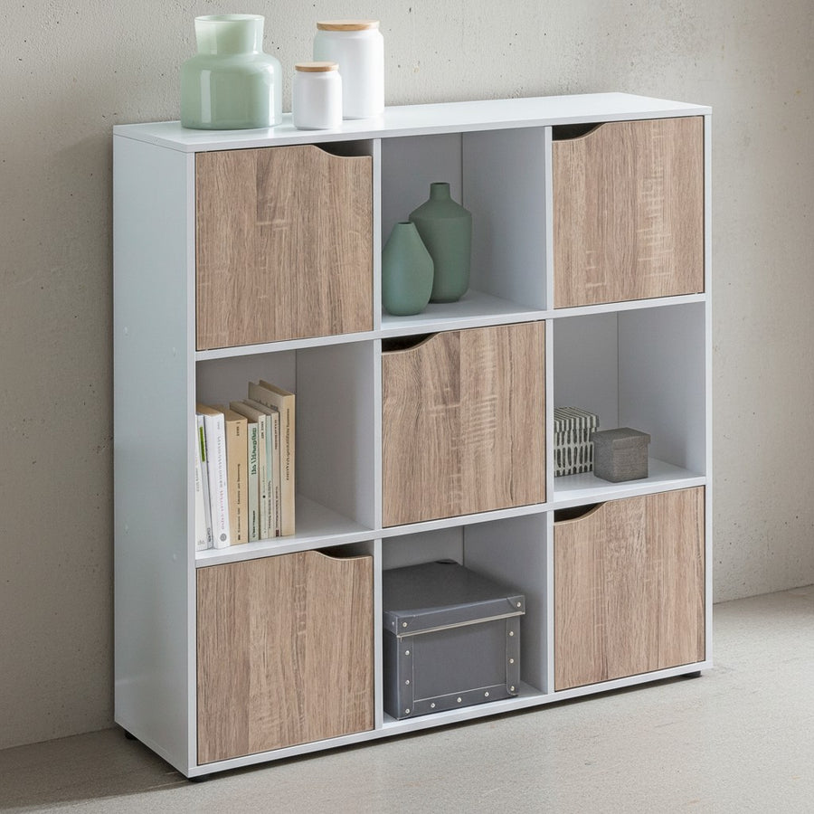 Standregal mit 9 Fächern_ Weiß/Sonoma_ Stauraum für Bücher/Dekoration_ 89x91x29 cm - KADIMA DESIGN_Größe_ 89x29x91 cm_