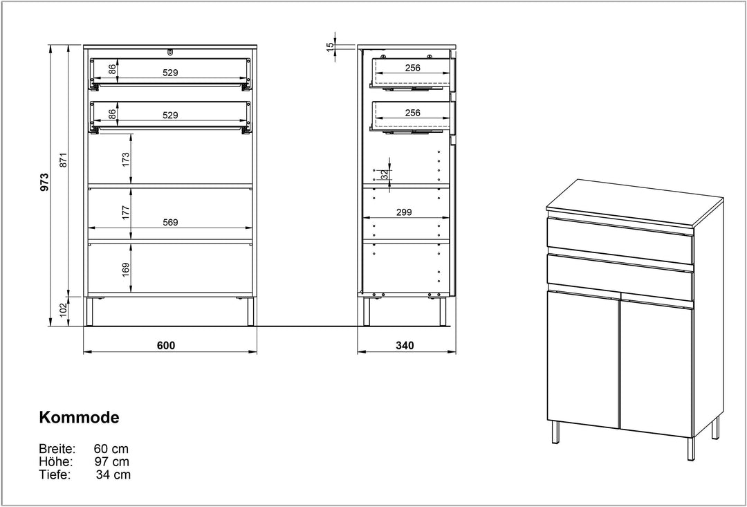 Stauraumkommode_ Badschrank mit Schubladen_ 60x34x97_ in Weiß und Grandson-Eiche_ Chromfüße_ Grifflose_ VEER-Serie von Kadima Design_Größe_ 60x34x97 cm_#sku_BARK4332_559#