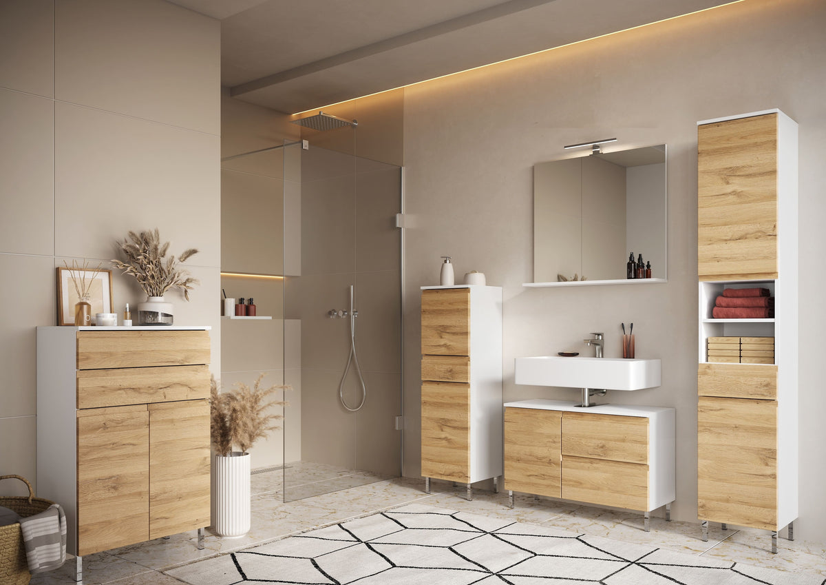 Badschrank Weiß Eiche – Grifflos, Modern & Made in Germany – Kadima Design