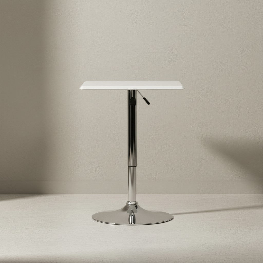 Stehtisch_ Höhenverstellbare Leder-Optik Tischplatte_ Chromgestell_ 63x63 cm_ drehbar_ Weiß - KADIMA DESIGN_Größe_ 63x63x83 cm_