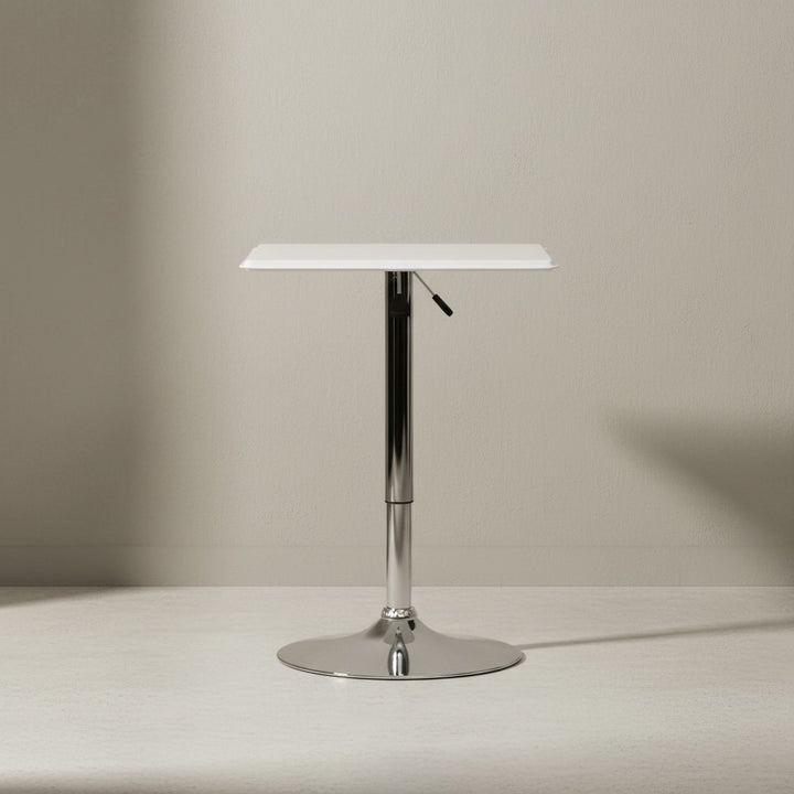Stehtisch_ Höhenverstellbare Leder-Optik Tischplatte_ Chromgestell_ 63x63 cm_ drehbar_ Weiß - KADIMA DESIGN_Größe_ 63x63x83 cm_