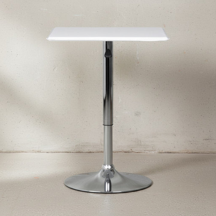 Stehtisch_ Höhenverstellbare Leder-Optik Tischplatte_ Chromgestell_ 63x63 cm_ drehbar_ Weiß - KADIMA DESIGN_Größe_ 63x63x83 cm_
