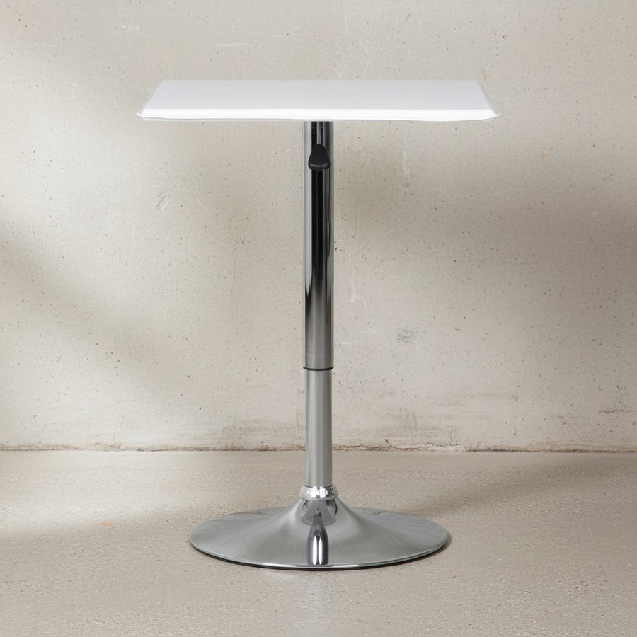 Stehtisch_ Höhenverstellbare Leder-Optik Tischplatte_ Chromgestell_ 63x63 cm_ drehbar_ Weiß - KADIMA DESIGN_Größe_ 63x63x83 cm_