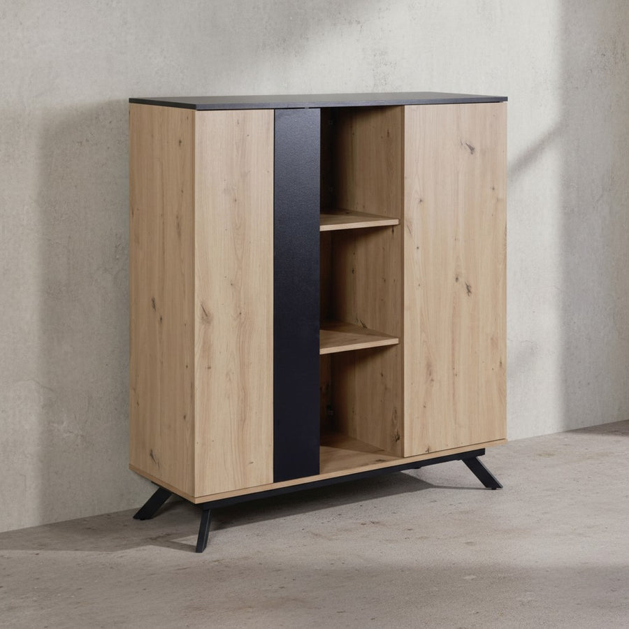 Stilvolle Kommode mit Eiche-Dekor_ 6 Fächer_ magnetische Stopper_ pflegeleichte Oberfläche - KADIMA DESIGN_Größe_ 110x40x125 cm_