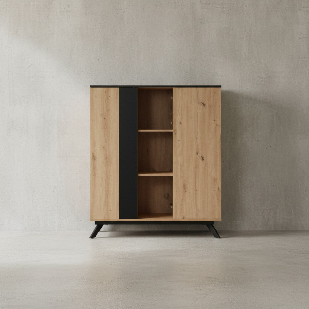 Stilvolle Kommode mit Eiche-Dekor_ 6 Fächer_ magnetische Stopper_ pflegeleichte Oberfläche - KADIMA DESIGN_Größe_ 110x40x125 cm_