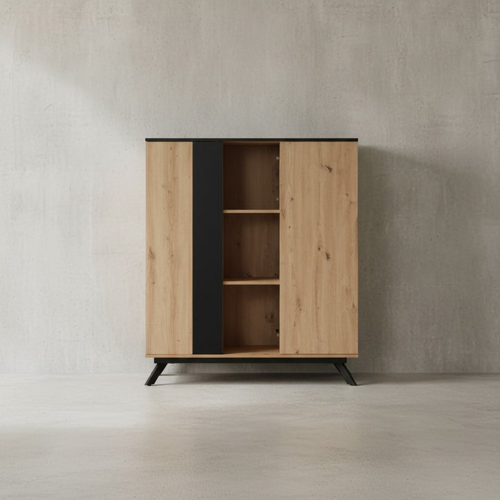 Stilvolle Kommode mit Eiche-Dekor_ 6 Fächer_ magnetische Stopper_ pflegeleichte Oberfläche - KADIMA DESIGN_Größe_ 110x40x125 cm_