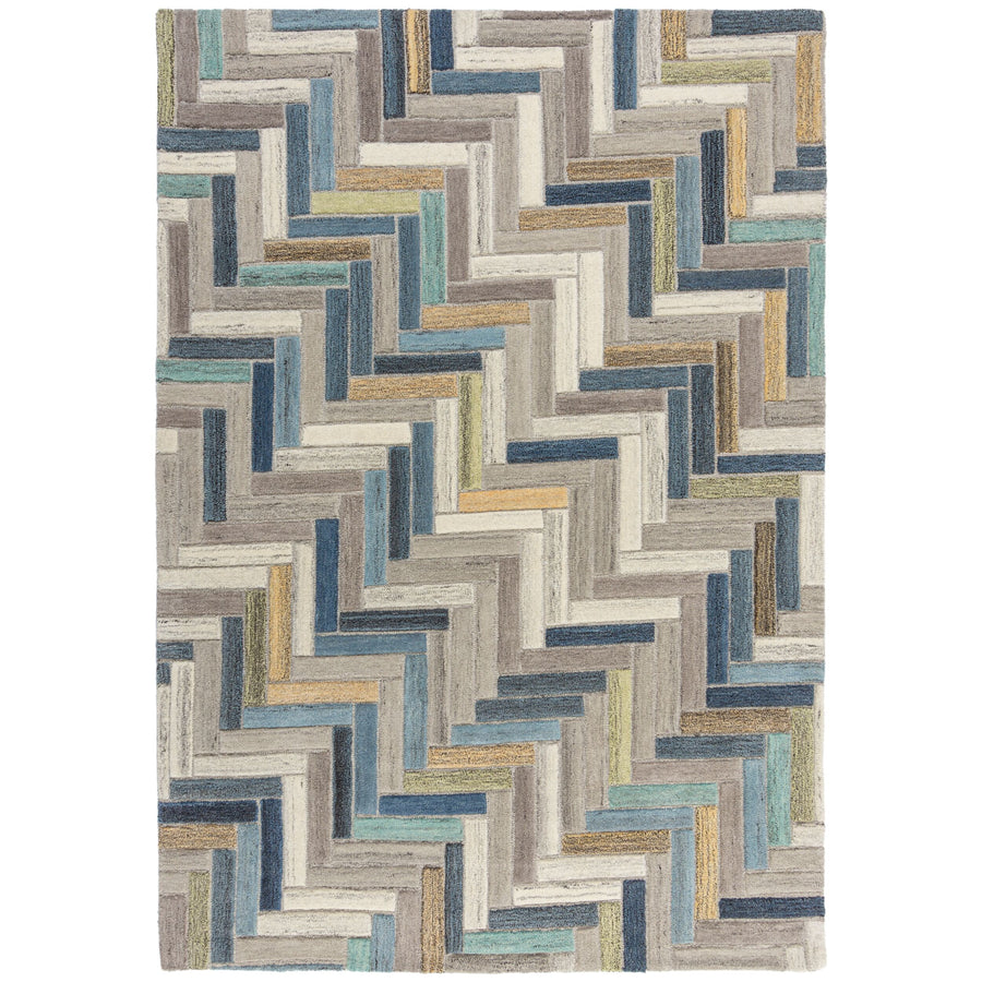 Wollteppich Mosaik-Design mehrfarbig ESK FINN_Rechteckig_
