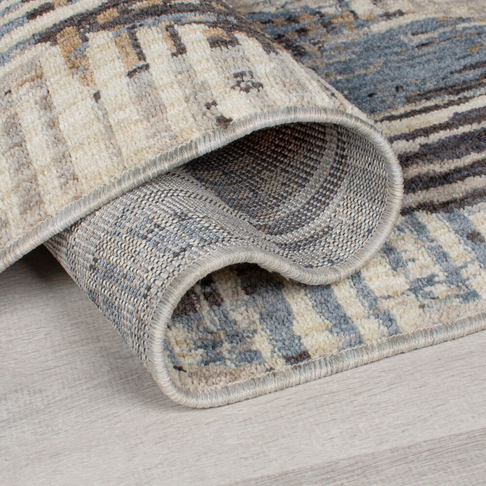 Teppich WYE Streifen-Geometrie Blau-Beige Polyester Rückseite Kante Rechteckig