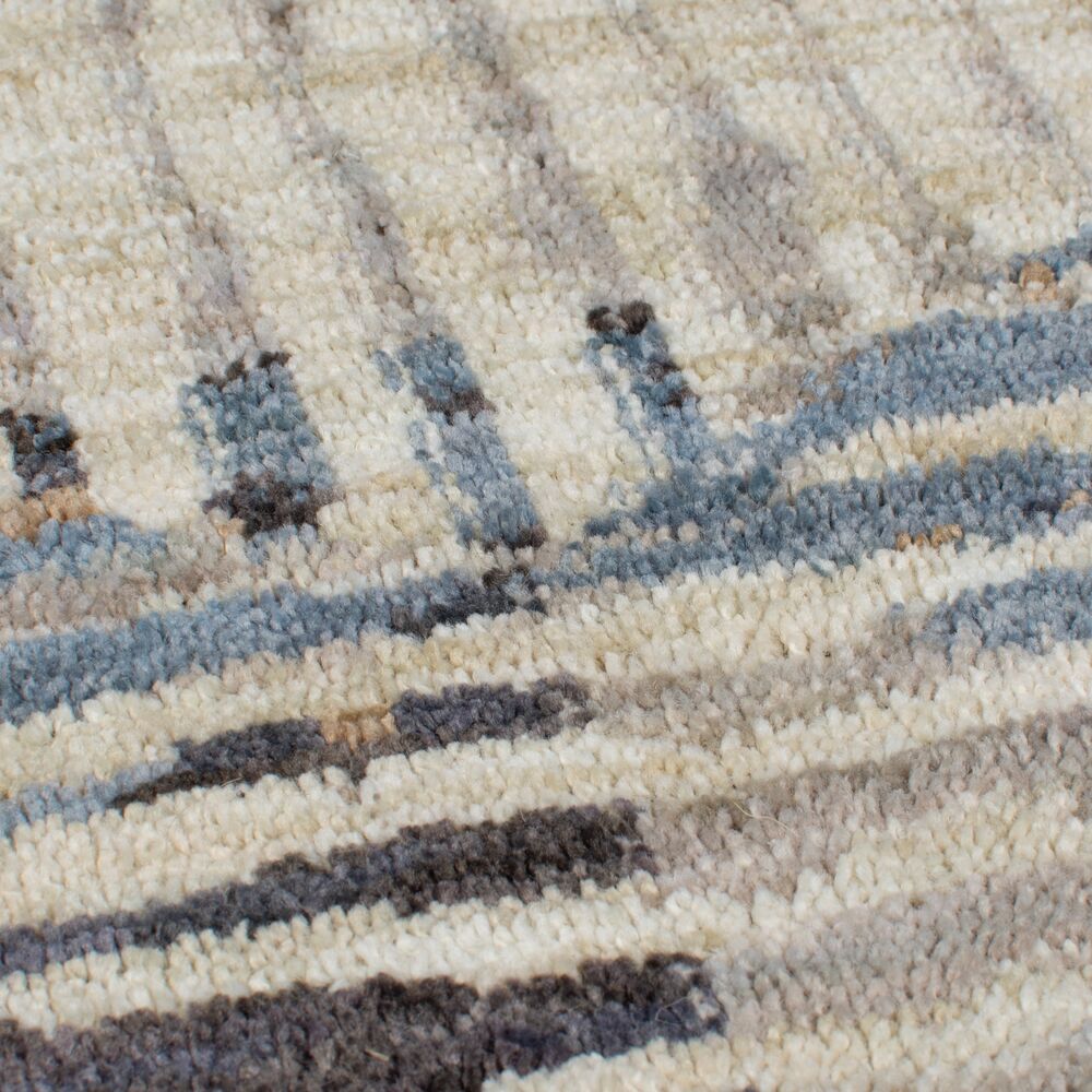 Teppich WYE Linien-Muster Blau-Beige Polyester Flor Nahaufnahme Rechteckig_