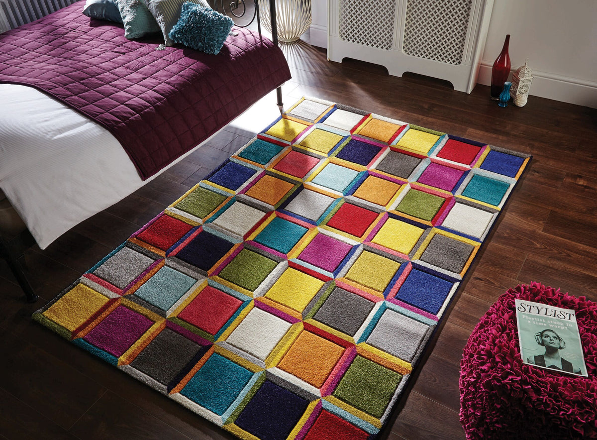 Stilvoller Teppich mit geometrischem Muster und Jute-Rücken_Multi_Rechteckig_
