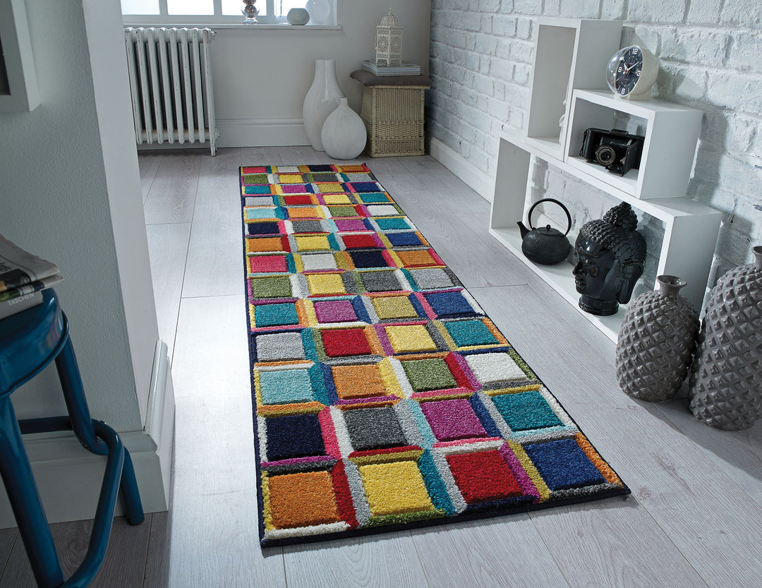 Stilvoller Teppich mit geometrischem Muster und Jute-Rücken_Multi_Läufer_