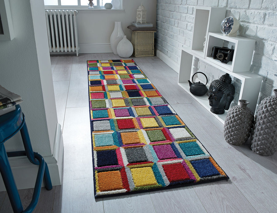 Stilvoller Teppich mit geometrischem Muster und Jute-Rücken_Multi_Läufer_