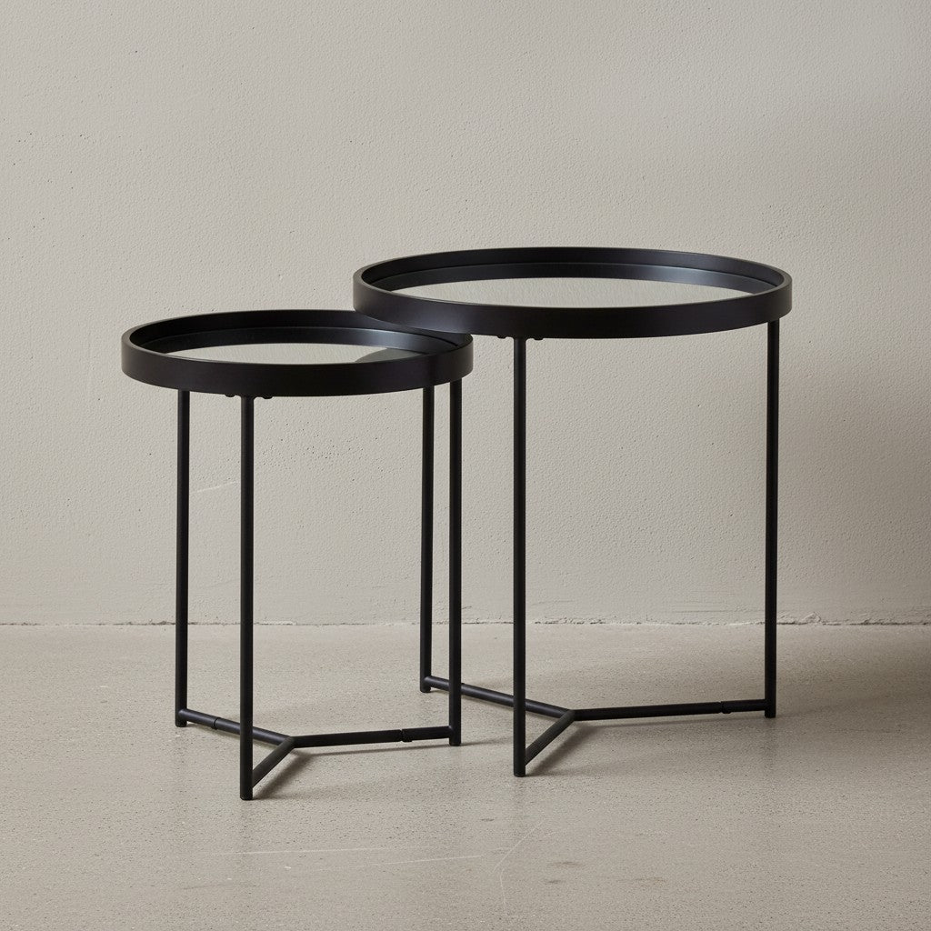 Stilvolles Satztisch-Set_ 2-teilig_ Metall und Holz_ schwarzer Farbton_ pflegeleicht_ bis zu 3 kg Belastbarkeit pro Tisch - KADIMA DESIGN_Größe_ 45x45x50 cm_