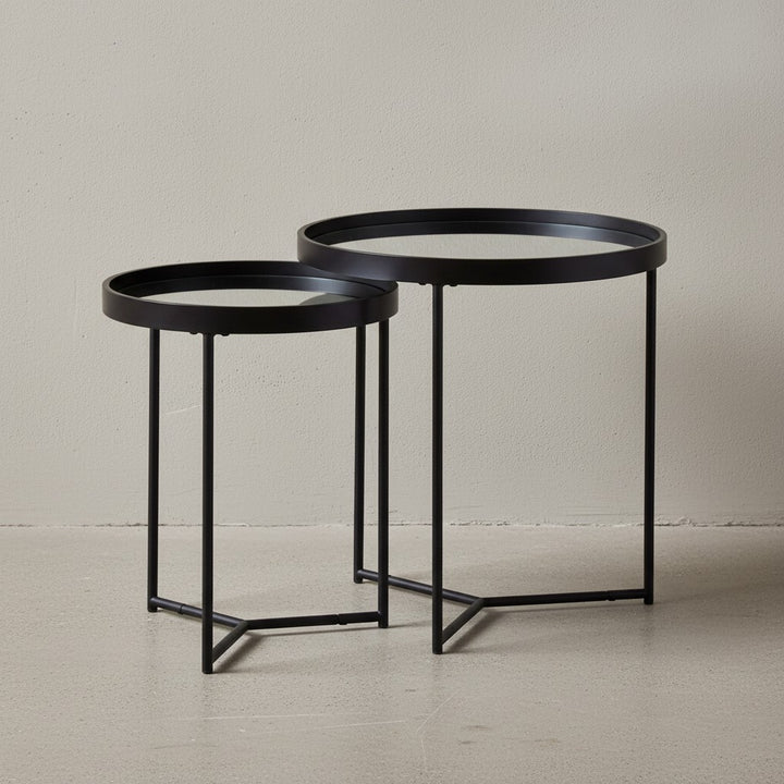 Stilvolles Satztisch-Set_ 2-teilig_ Metall und Holz_ schwarzer Farbton_ pflegeleicht_ bis zu 3 kg Belastbarkeit pro Tisch - KADIMA DESIGN_Größe_ 45x45x50 cm_
